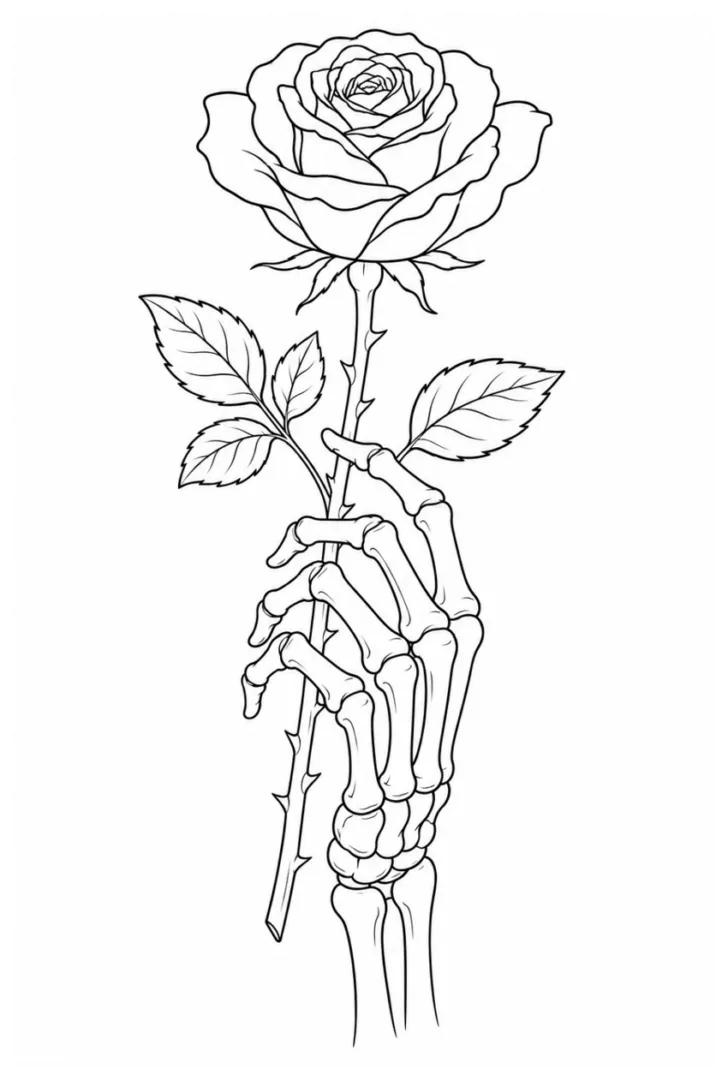 Skeleton Hand & Rose
