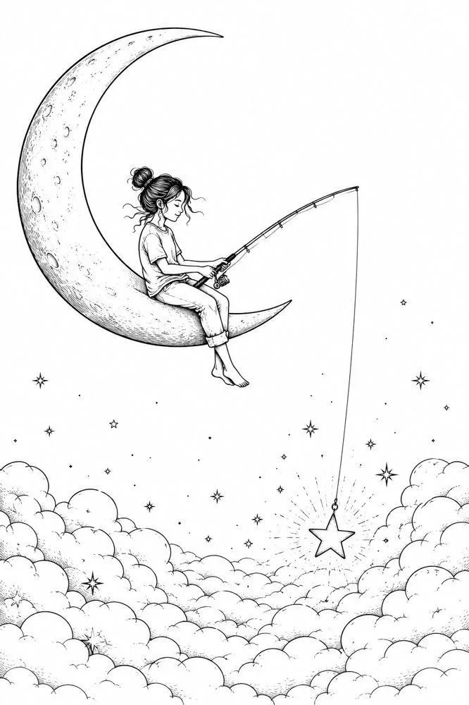 Girl Fishing for Stars