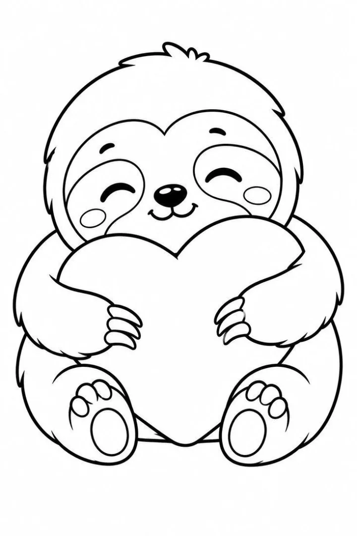  Baby Sloth Hugging a Heart Pillow