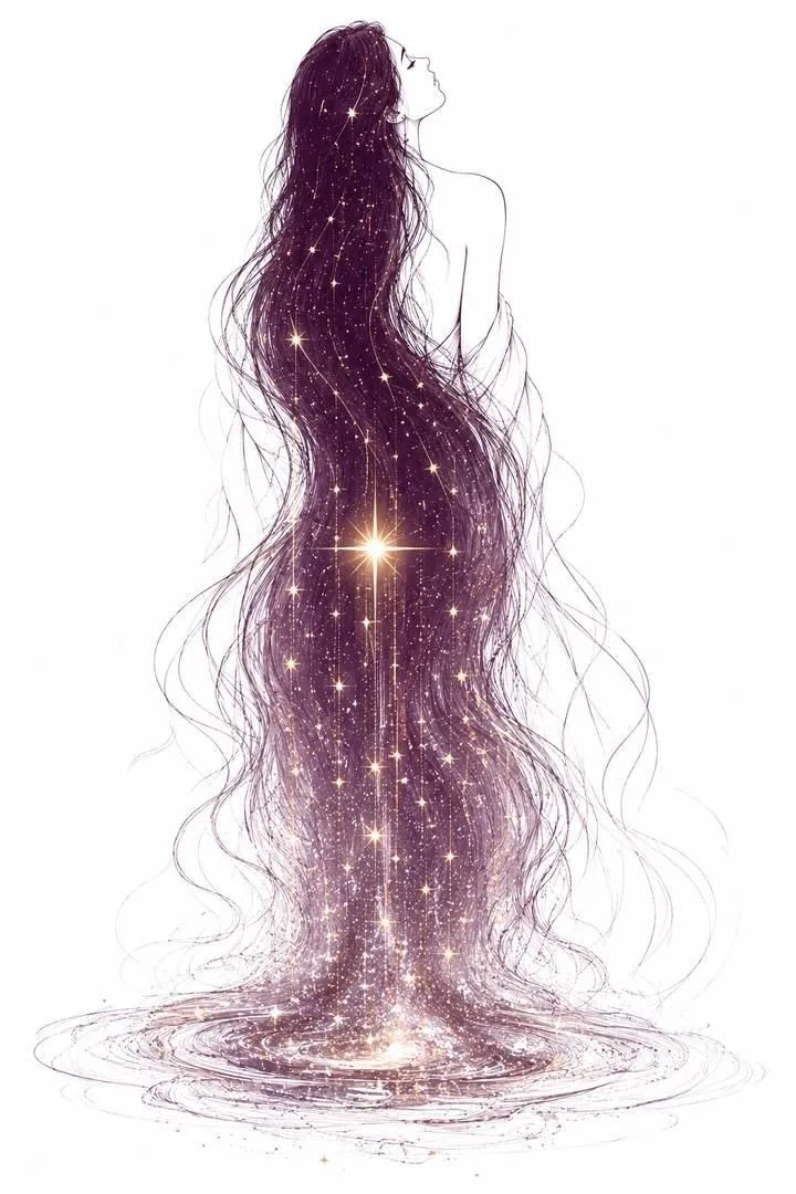 Her Hair Is a Waterfall of Stars