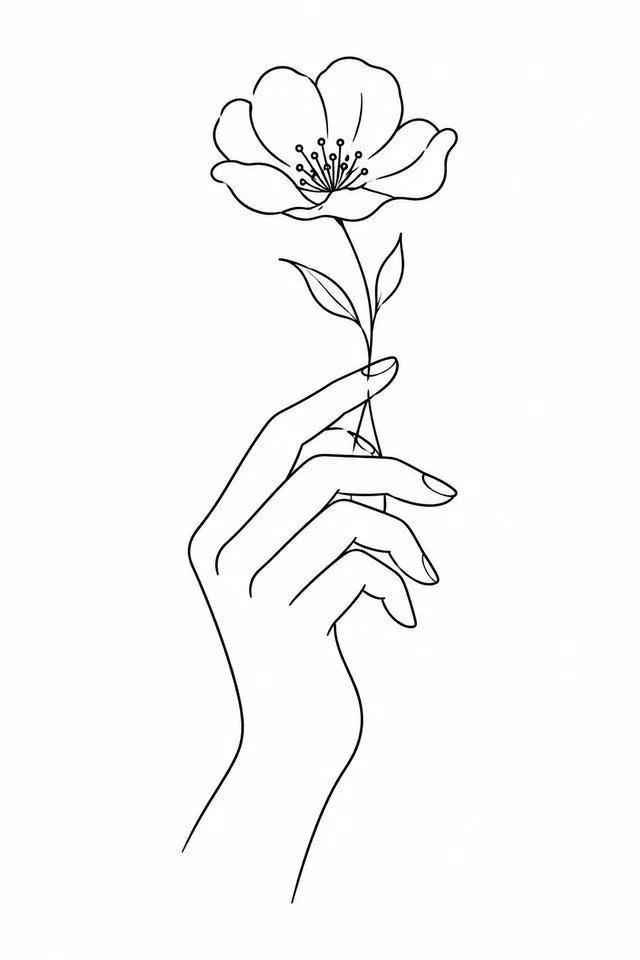 Line-Art Hand & Flower