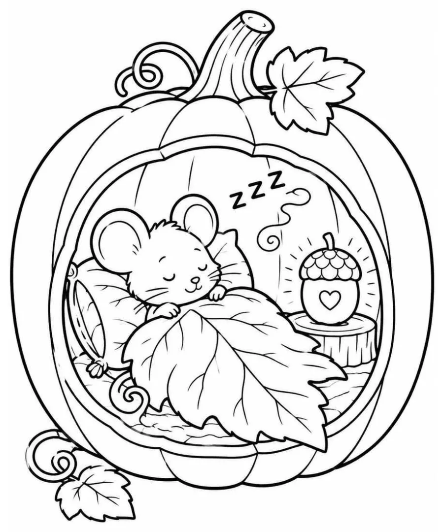 Sleepy Mouse in a Pumpkin Bed