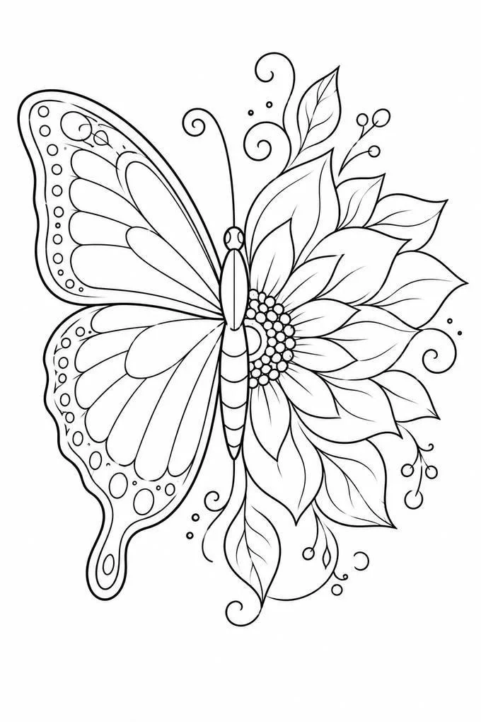 half butterfly, half flower drawing
