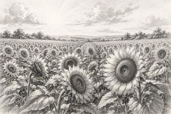 Sunflower field sketch