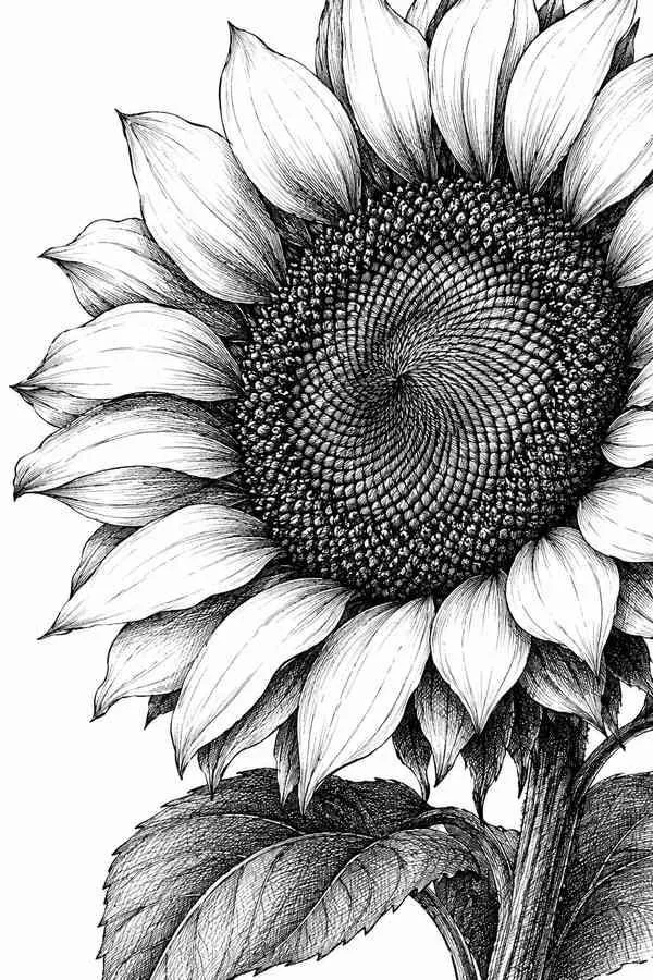 ink sunflower drawing