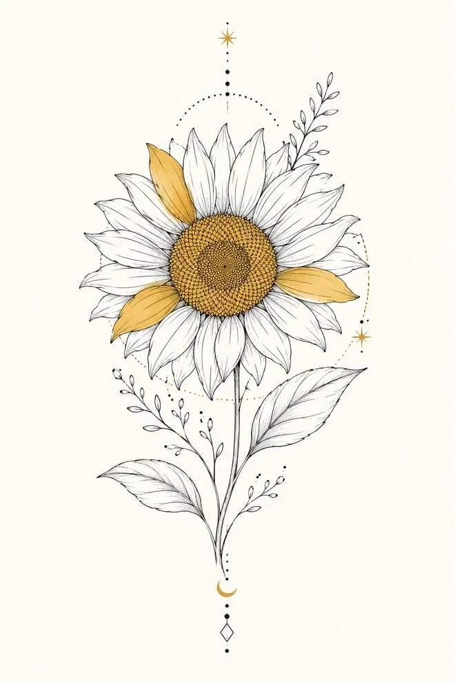 Boho line-art sunflower