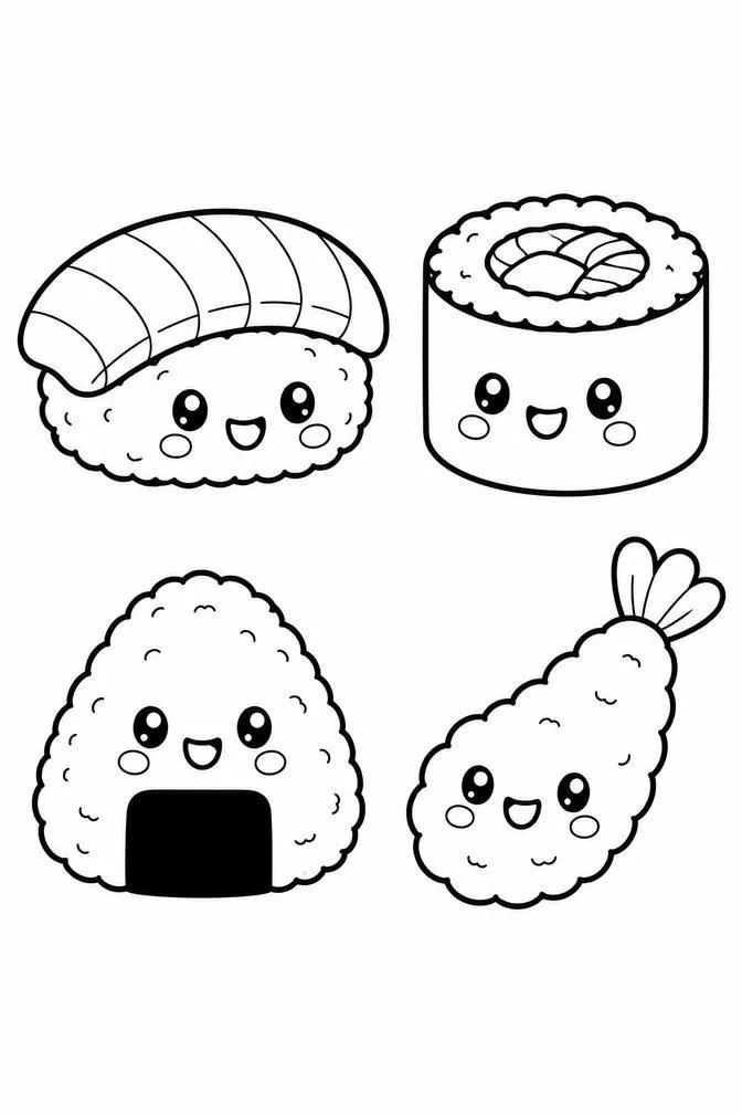 Kawaii sushi set drawing