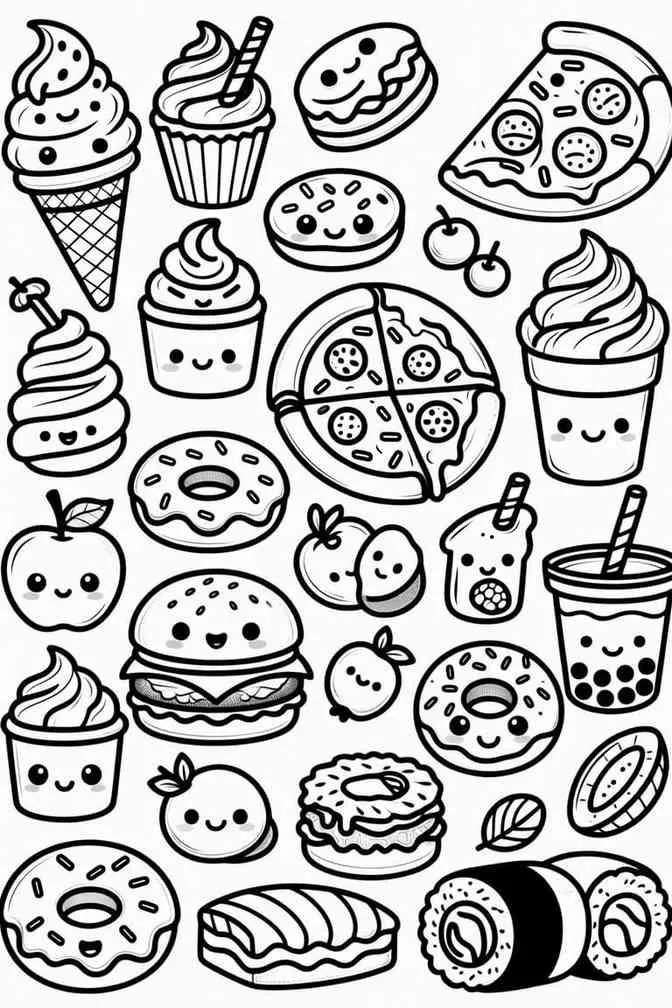 Big cute food coloring page drawing