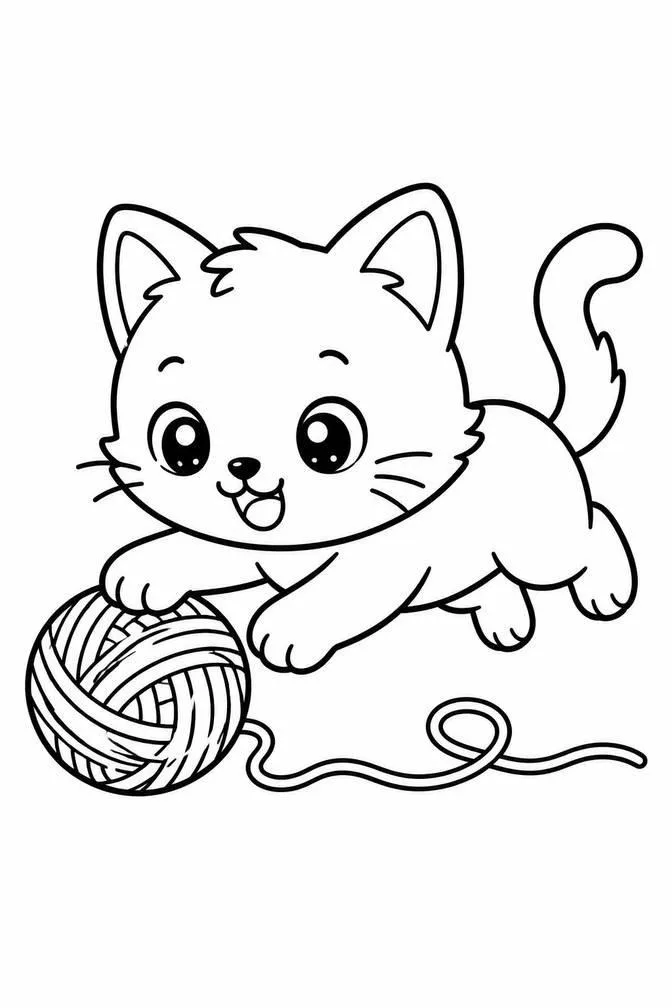 Kitten playing with yarn drawing