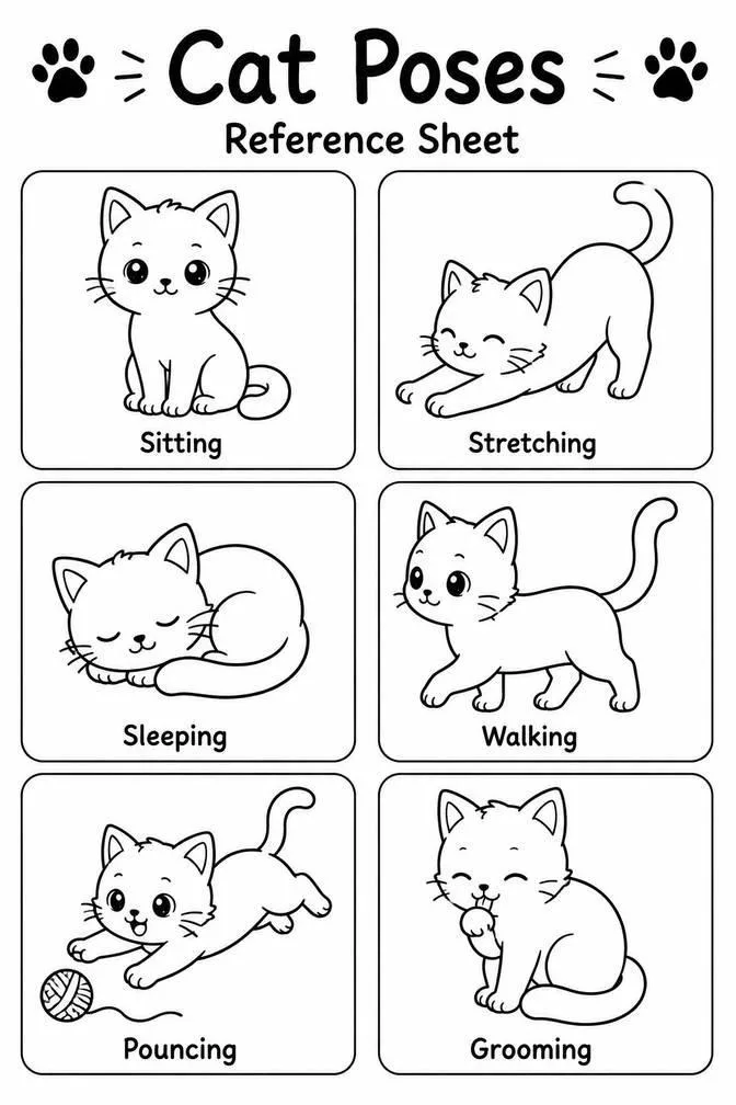 Cat poses drawings