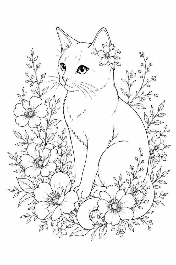 Floral cat drawing