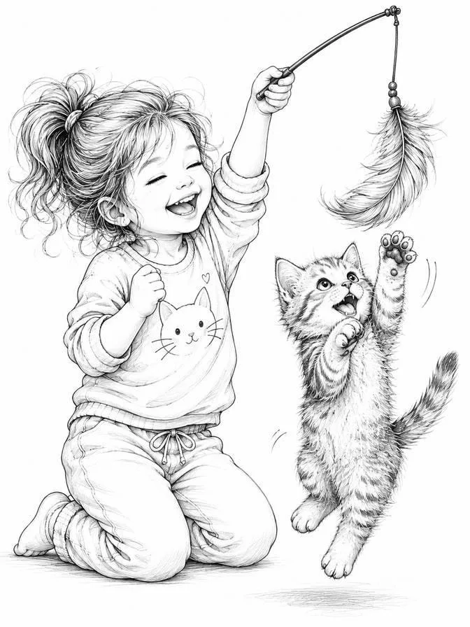 kid with cat drawing