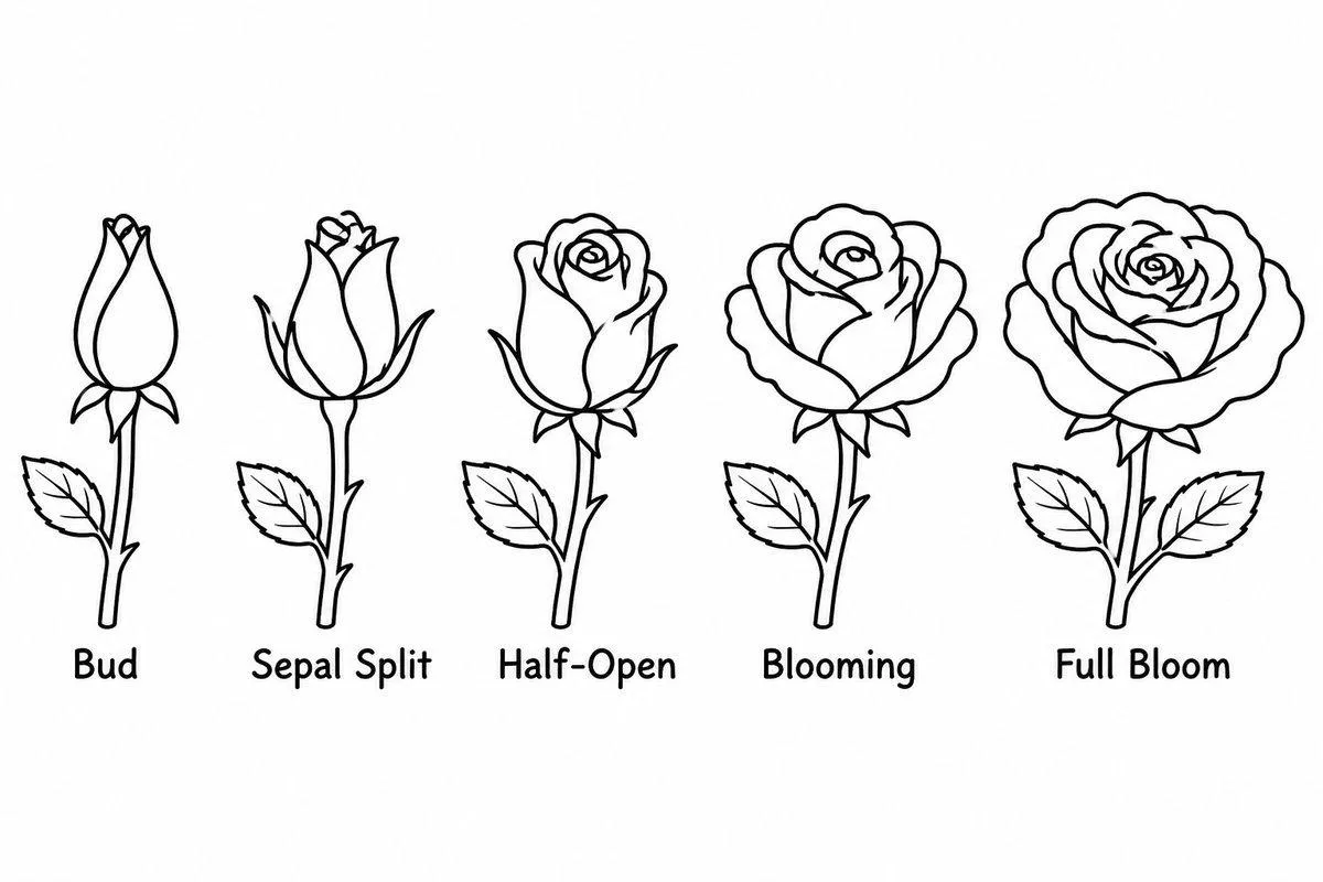 Rose bloom stages drawing