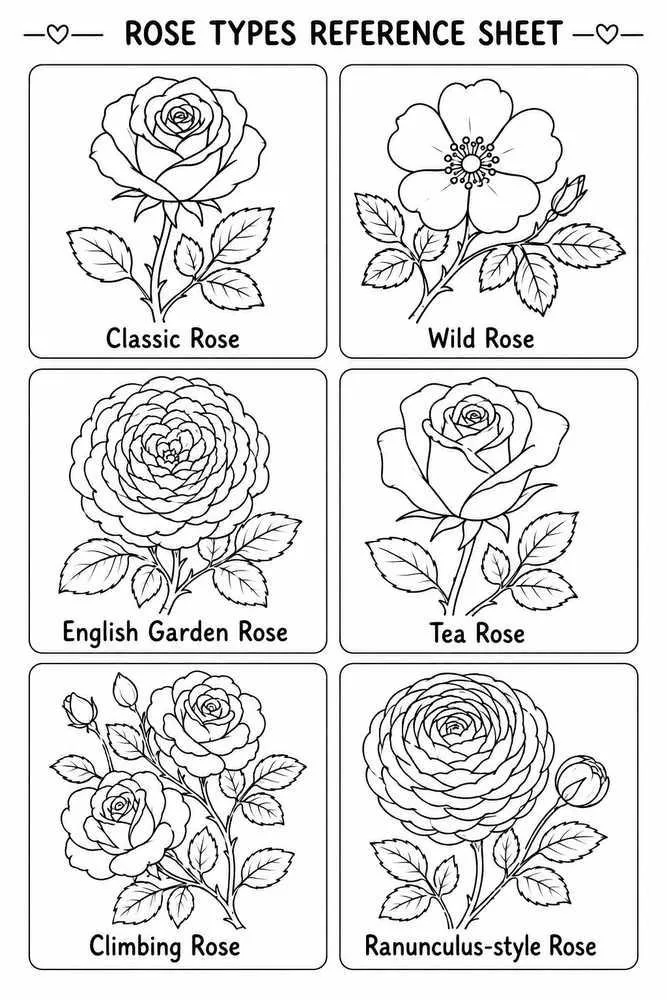 Types of roses to draw