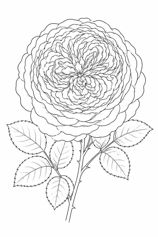 English garden rose (the cabbage rose) drawing