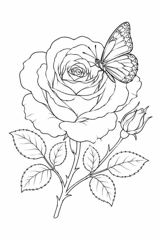 Rose with a butterfly drawing