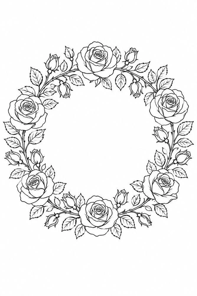 rose wreath frame drawing