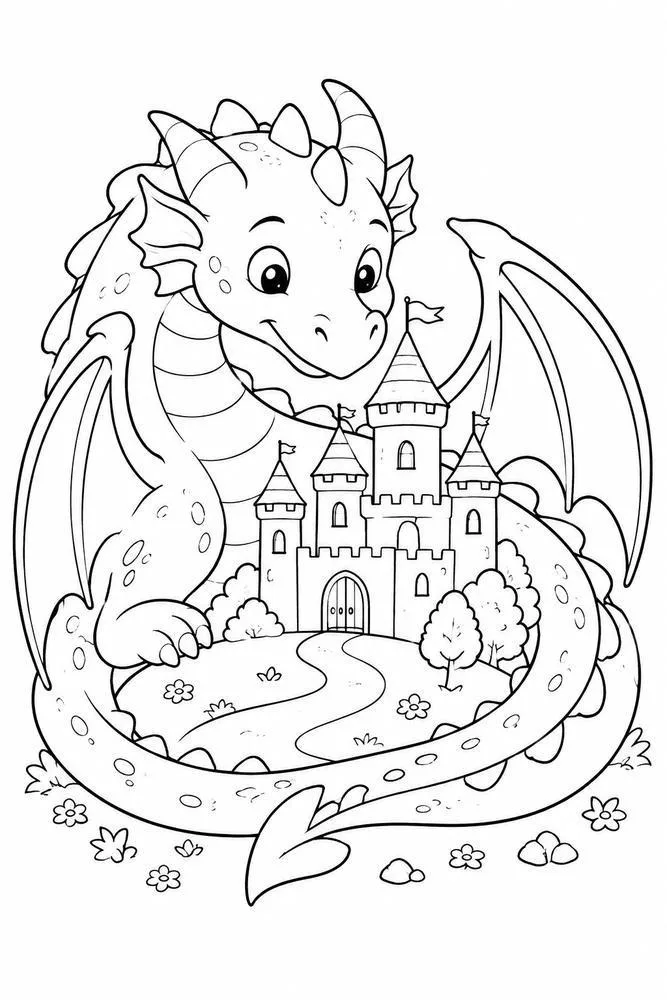  dragon guarding a castle drawing