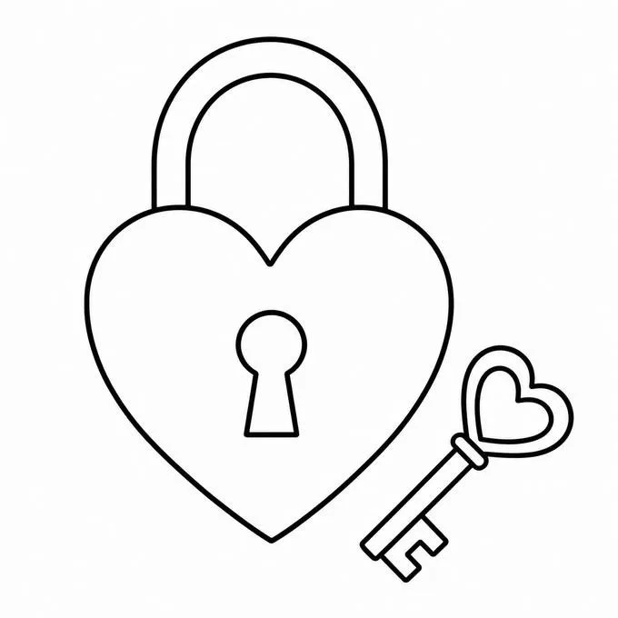 Heart lock and key drawing