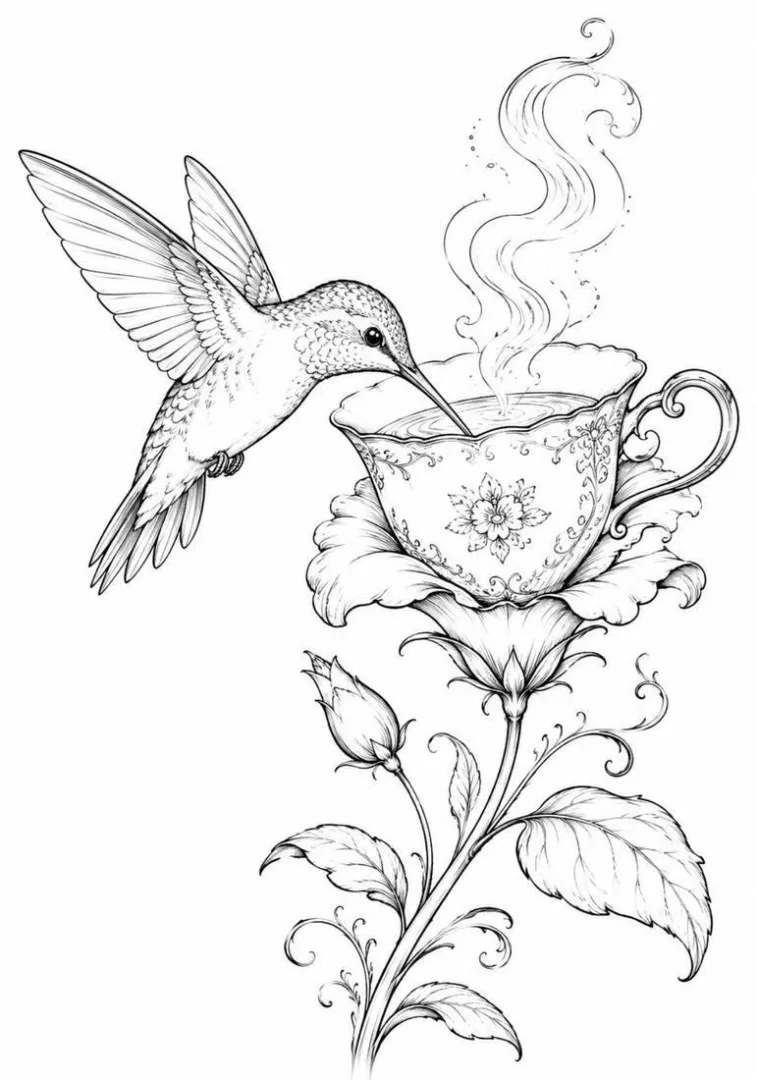 Hummingbird & the Teacup Flower