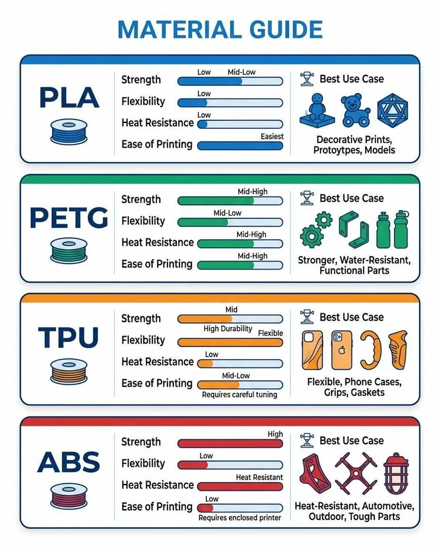 3D print material guide