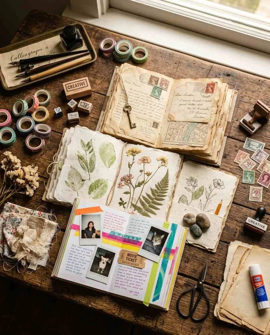 Finished junk journal spreads