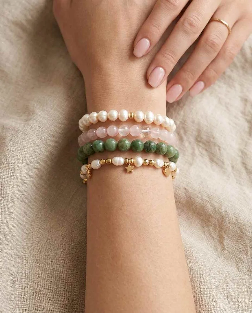 Pearl and gemstone bead bracelets