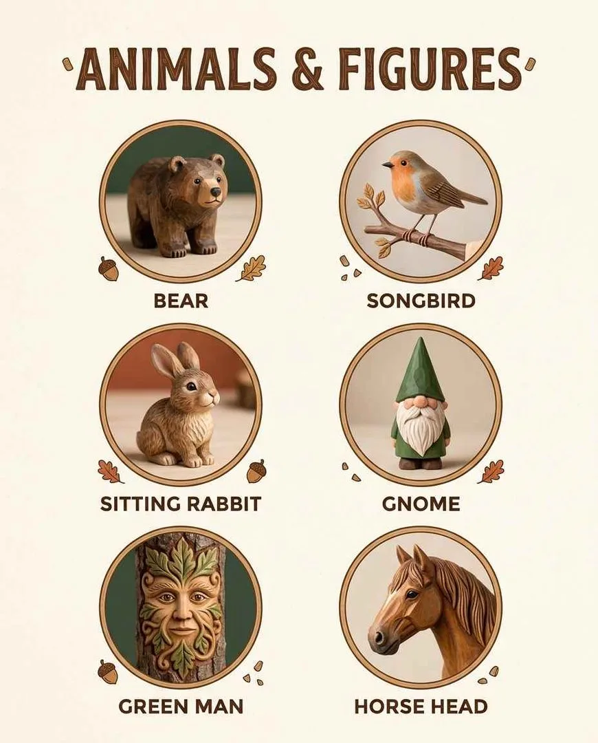 Whittled animals and figures