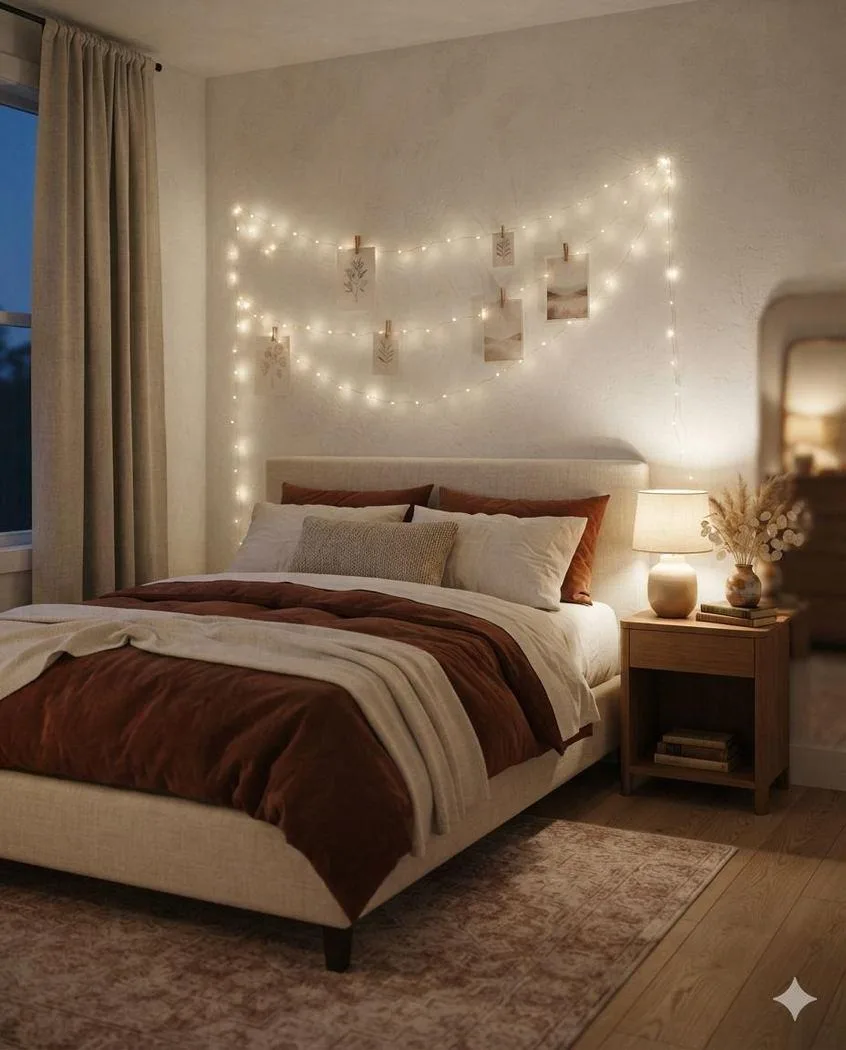 Renter-friendly bedroom wall decor