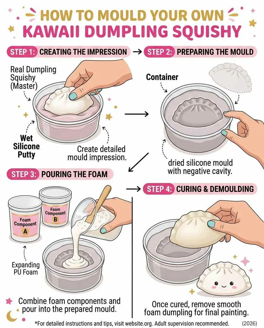 Advanced dumpling squishy making with silicone mould and expanding foam