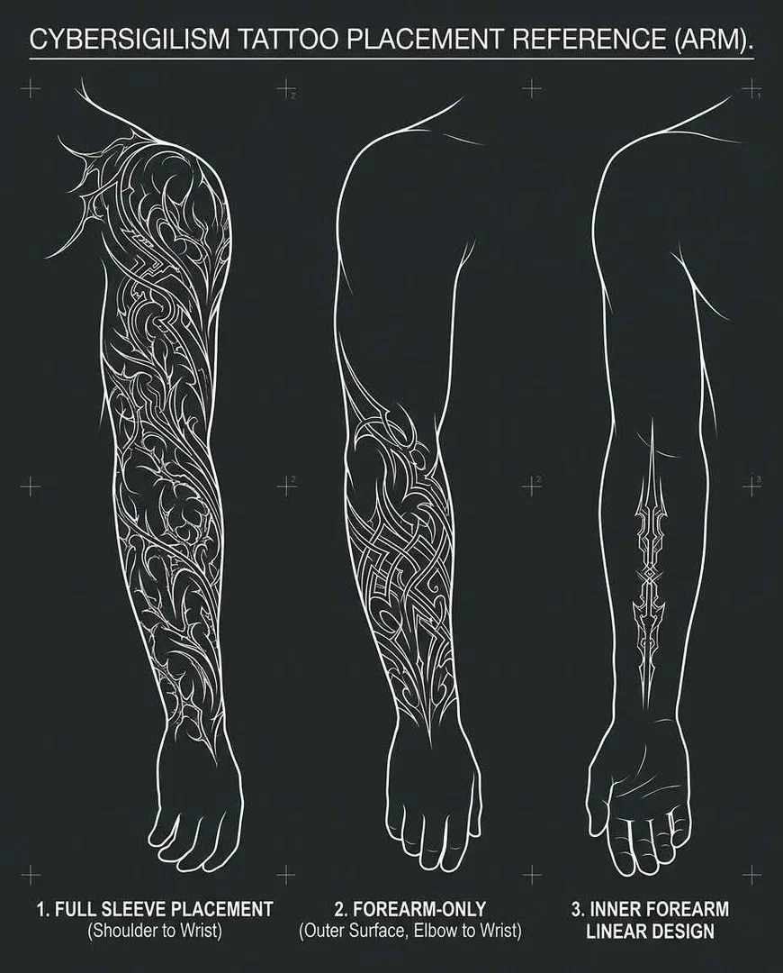 Cybersigilism arm and forearm tattoo designs