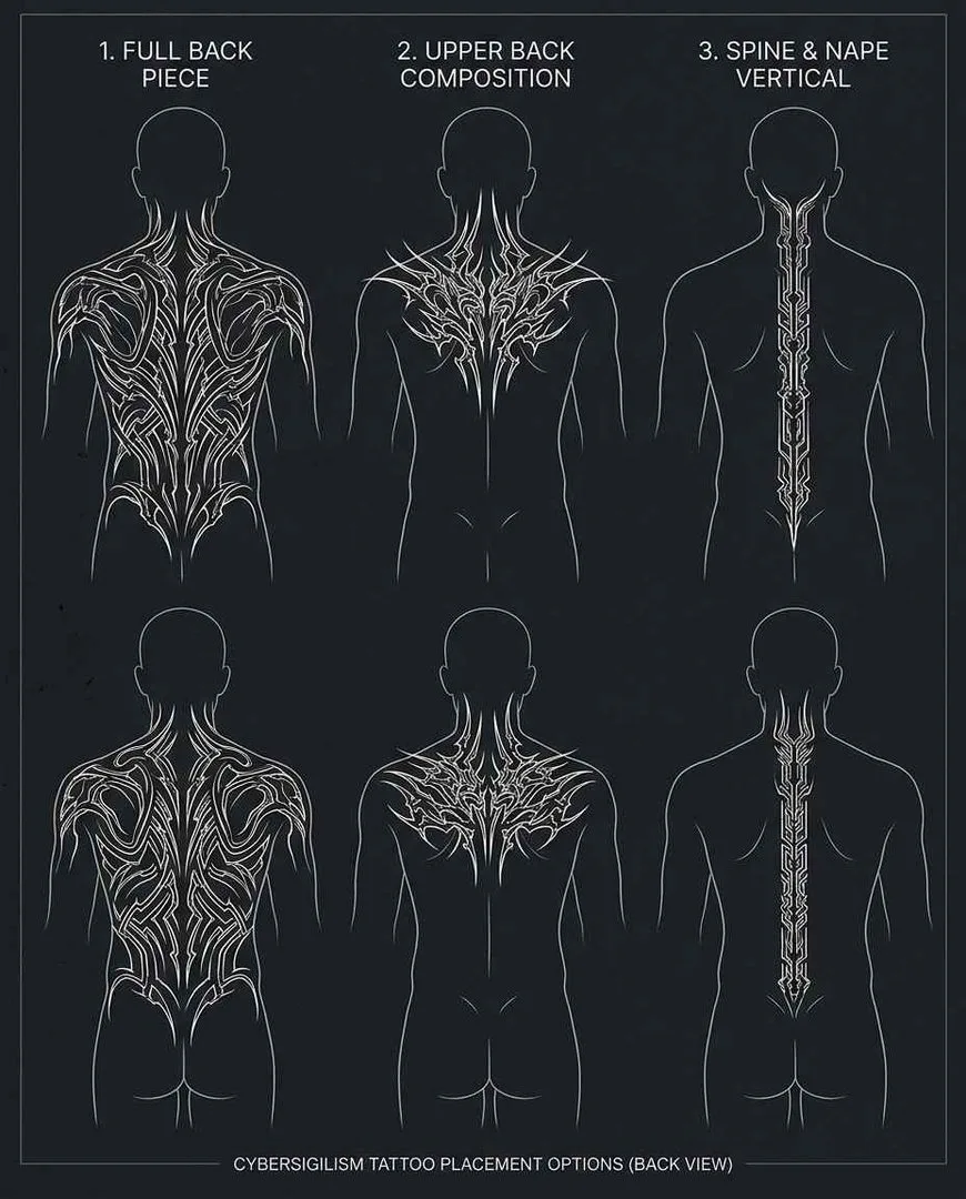 Cybersigilism back tattoo designs