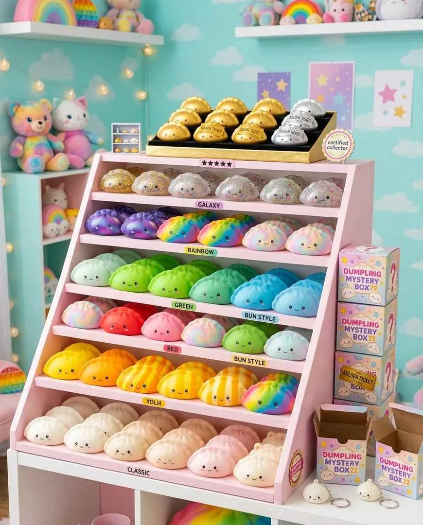 Dumpling squishy collection displayed