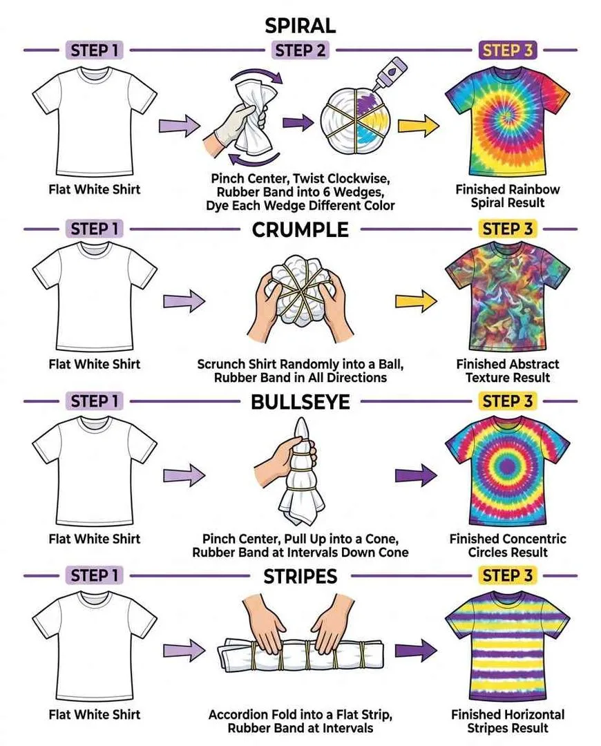 Easy tie dye patterns folding guide 