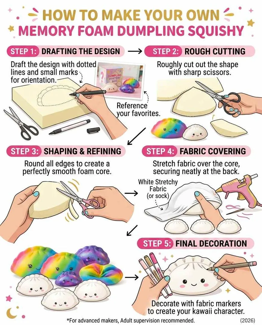 How to make a foam dumpling squishy with memory foam and fabric cover