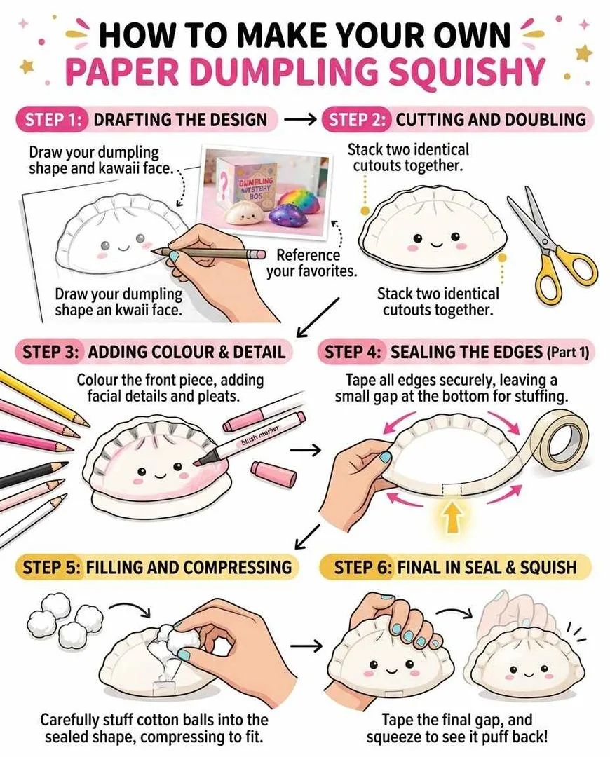 How to make a paper dumpling squishy step by step