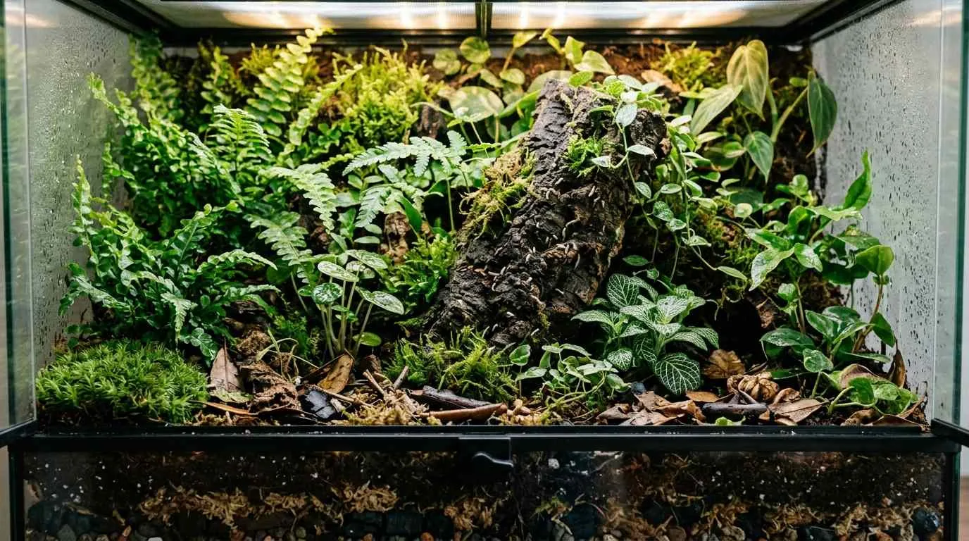 bioactive terrarium in a front-opening glass vivarium
