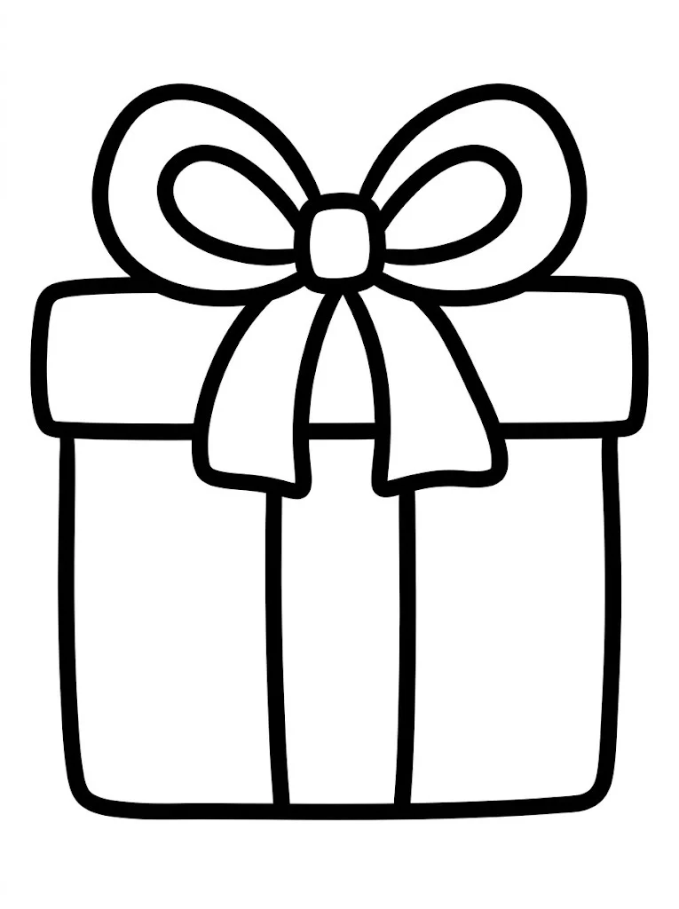Simple wrapped Christmas gift box coloring page with a ribbon and bow