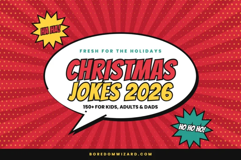 Christmas jokes 2026 comic-style cover with a speech bubble and bursts reading ha ha and ho ho ho