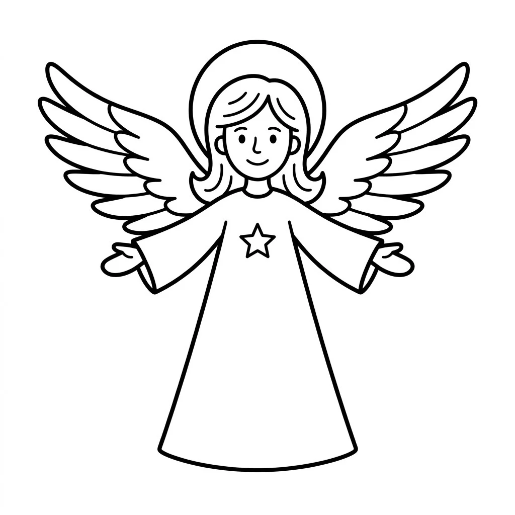 Christmas tree topper angel drawing with a cone gown, open arms, a halo and wide wings