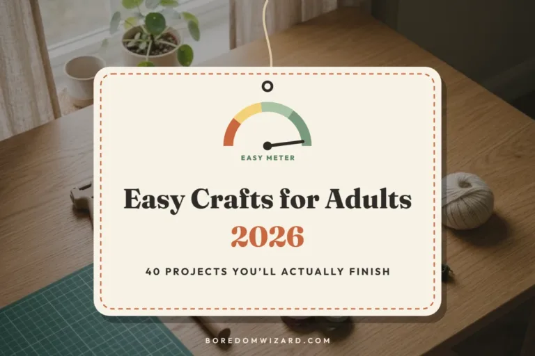 Easy crafts for adults 2026 cover with craft supplies and an Easy Meter gauge