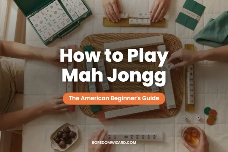 How to play mah jongg featured image: hands arranging American mah jongg tiles on a wooden table