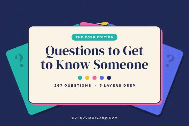 Questions to get to know someone 2026 cover with a fanned deck of colorful question cards