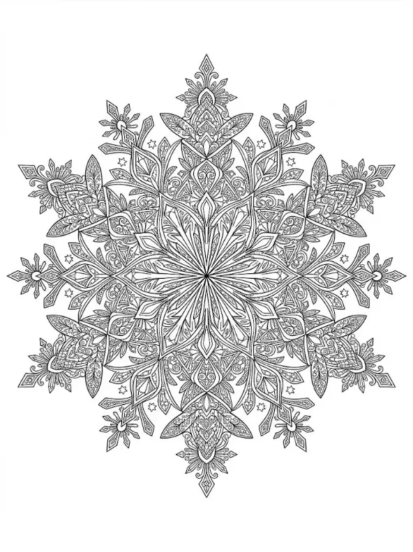 Intricate snowflake mandala coloring page for adults