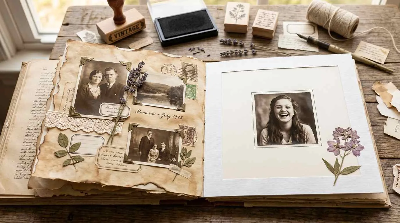 vintage-style scrapbook spread