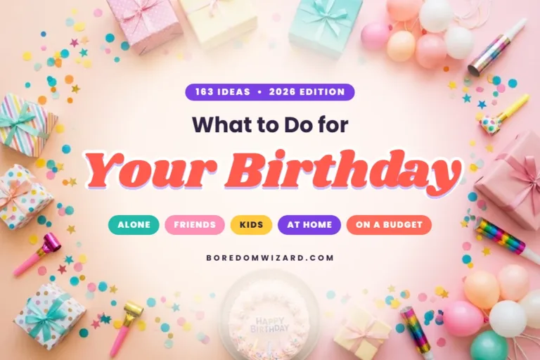 What to do for your birthday 2026 cover with confetti, gifts and a birthday cake around bold birthday ideas title
